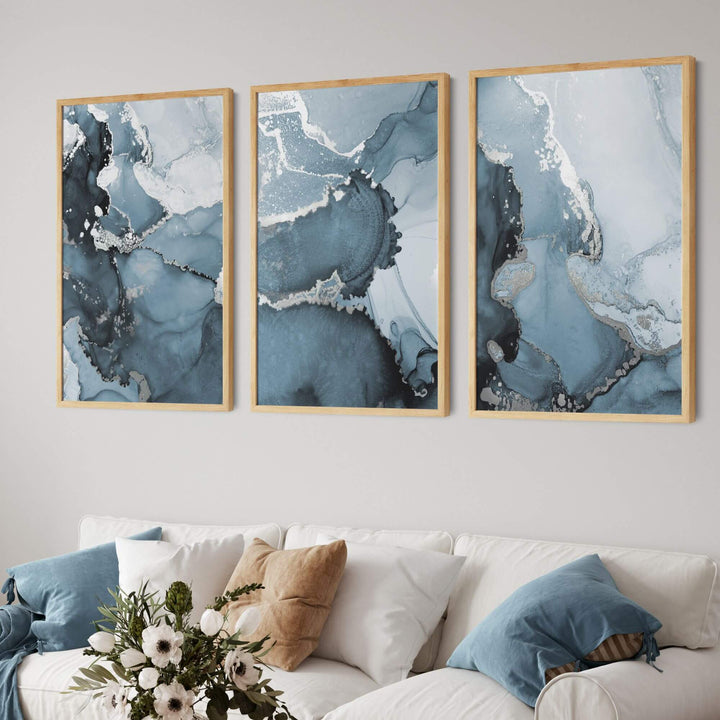 Blue Pearl Set of 3 Prints Wall Art Moncasso