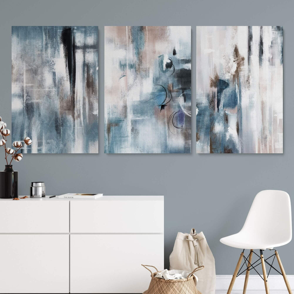Abstract Bleu Set of 3 Prints Wall Art Moncasso