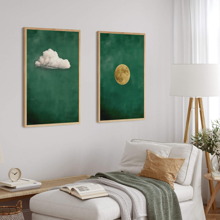 Cloud and Moon Set of 2 Prints Wall Art Moncasso