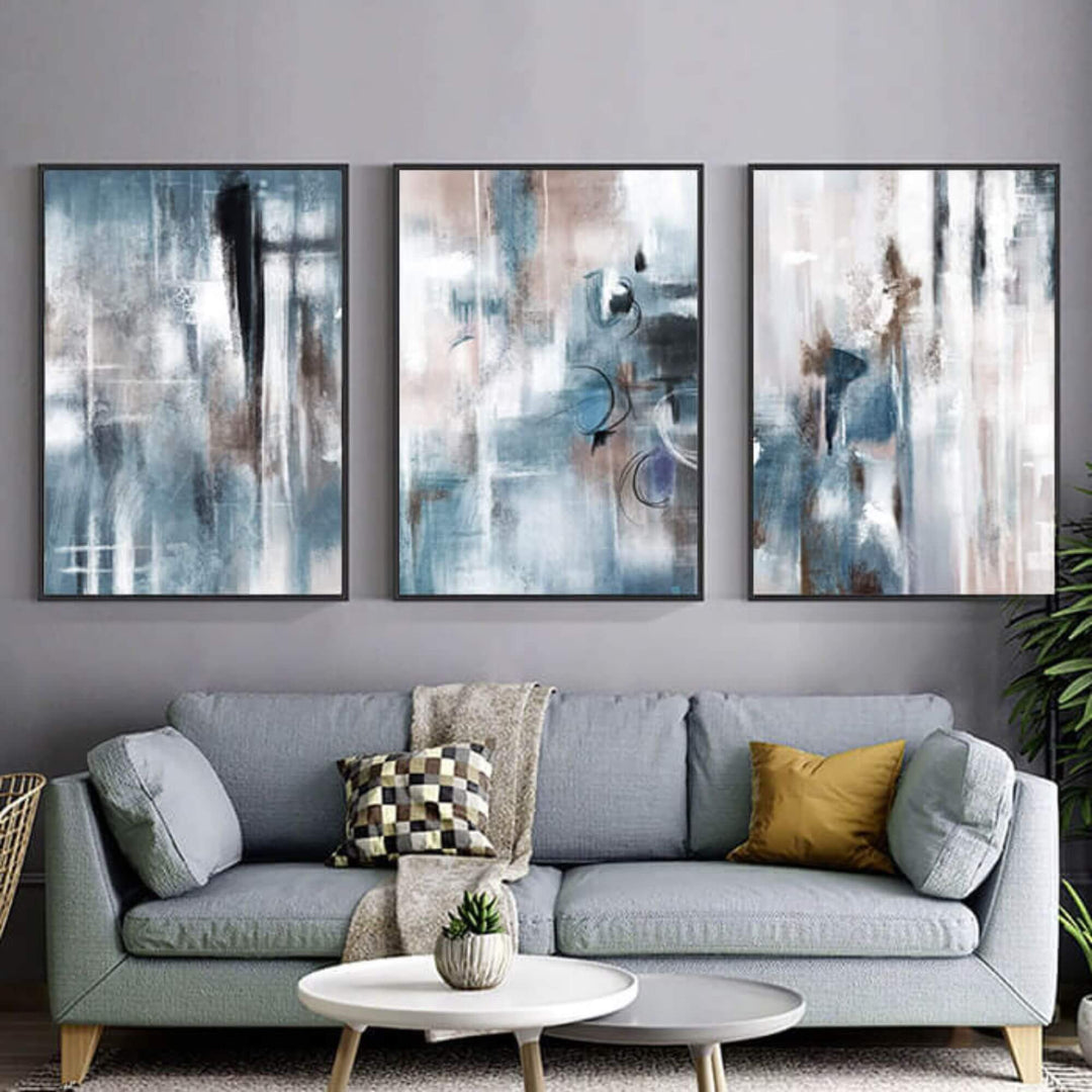 Abstract Bleu Set of 3 Prints Wall Art Moncasso