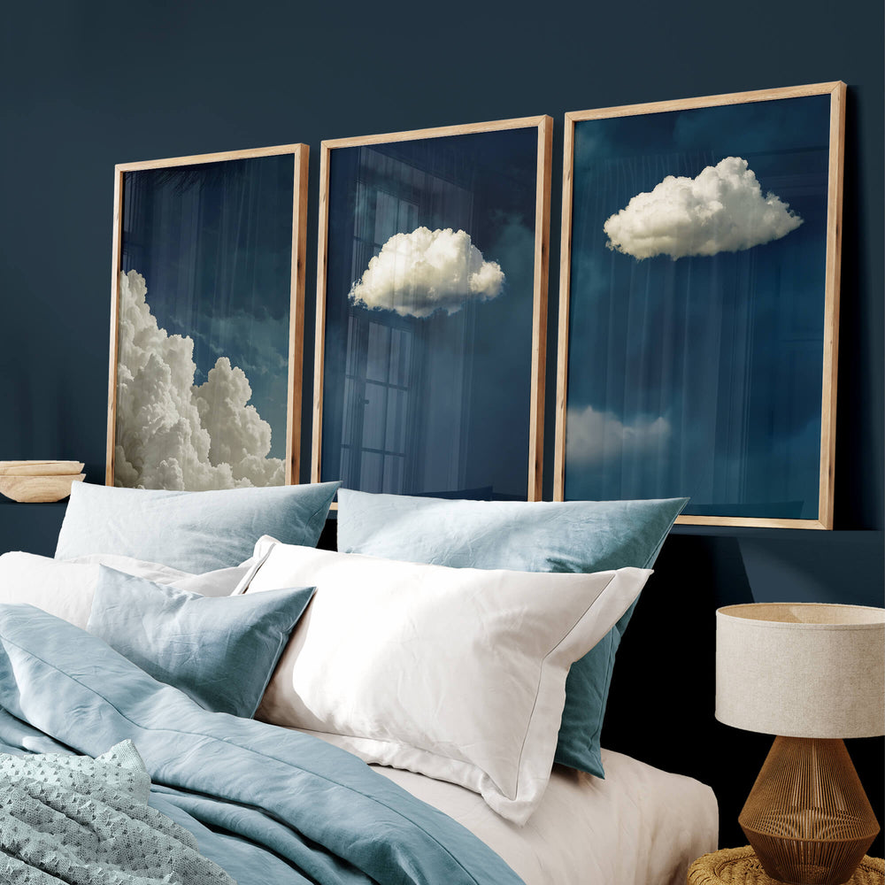 Blue Clouds Set of 3 Prints Wall Art Moncasso