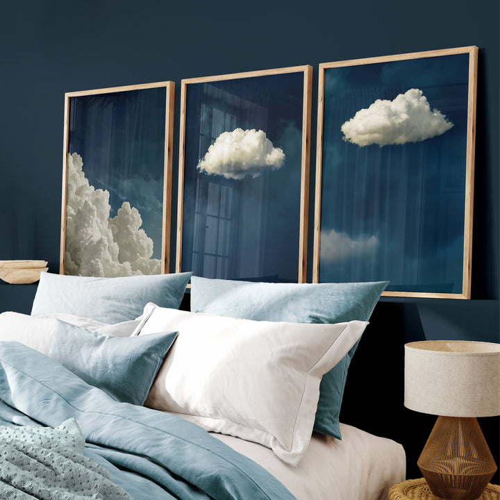 Blue Clouds Set of 3 Prints Wall Art Moncasso