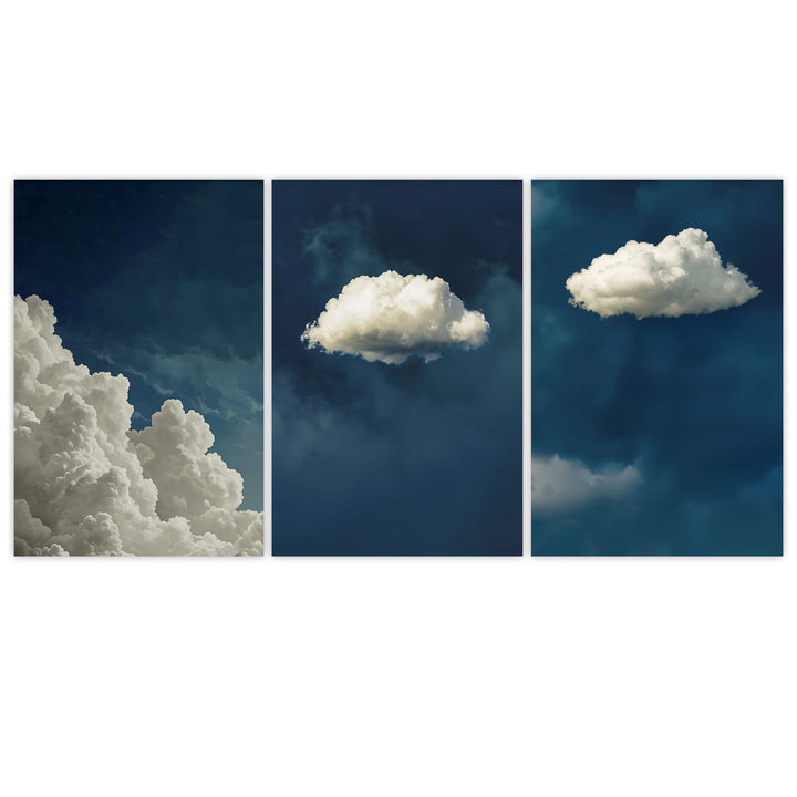 Blue Clouds Set of 3 Prints Wall Art Moncasso