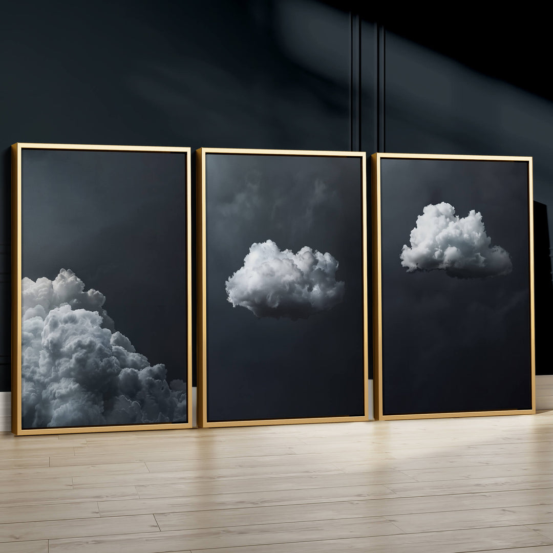Grey Clouds Set of 3 Prints Wall Art Moncasso