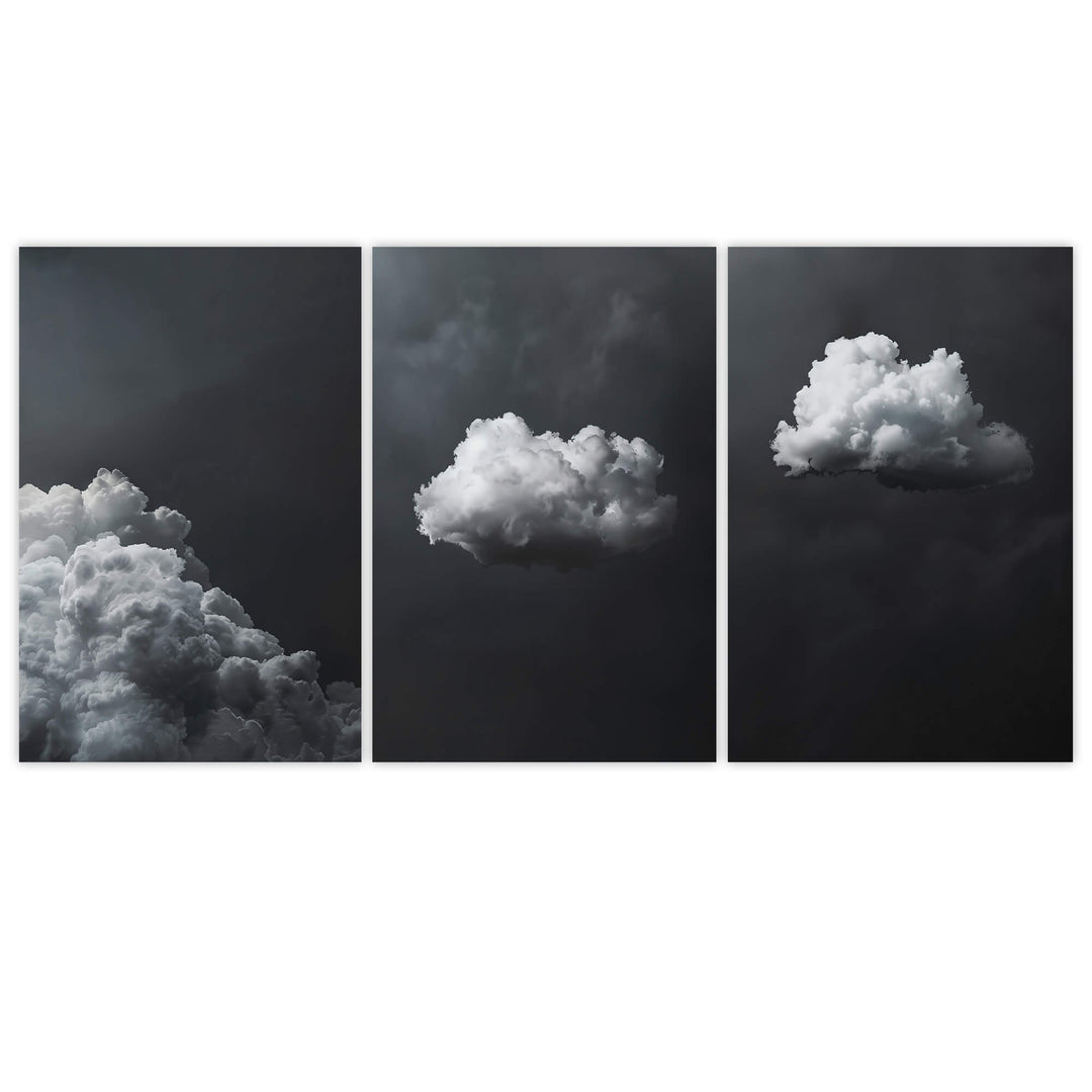Grey Clouds Set of 3 Prints Wall Art Moncasso