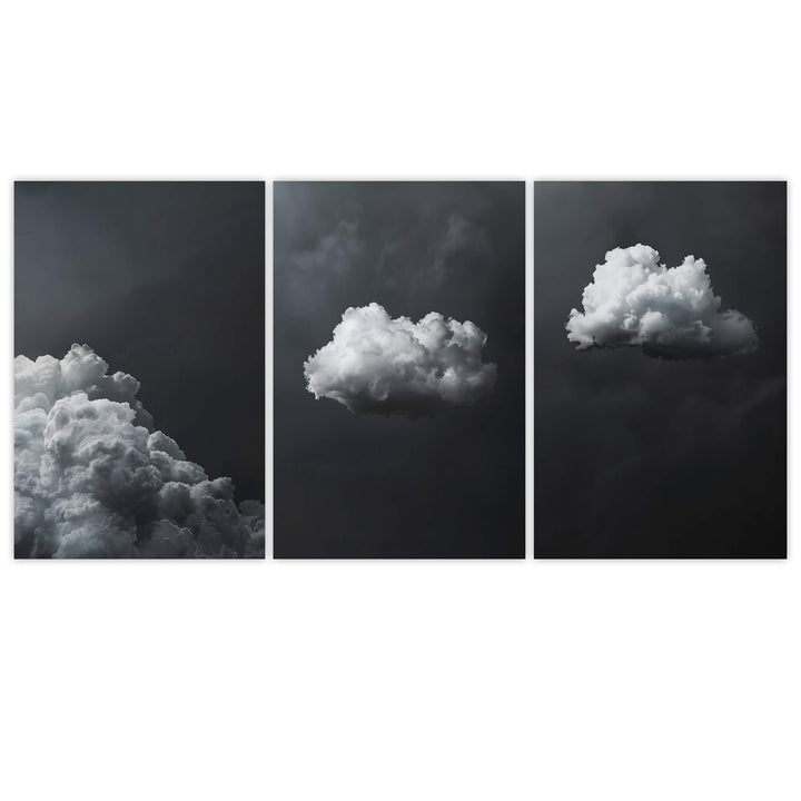 Grey Clouds Set of 3 Prints Wall Art Moncasso