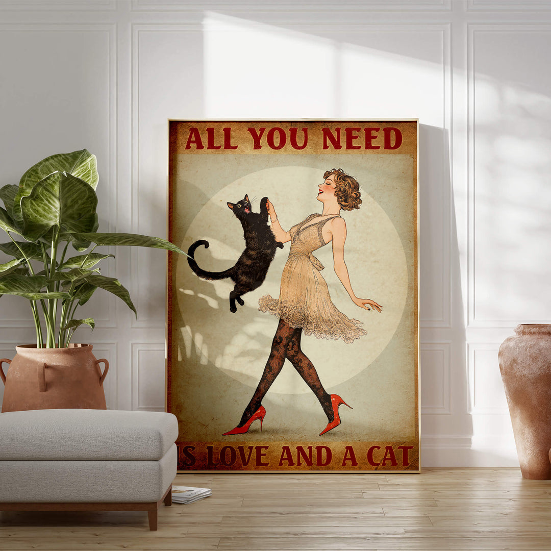 Love and A Cat Print Wall Art Moncasso