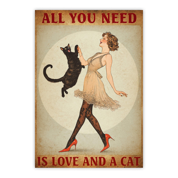 Love and A Cat Print Wall Art Moncasso
