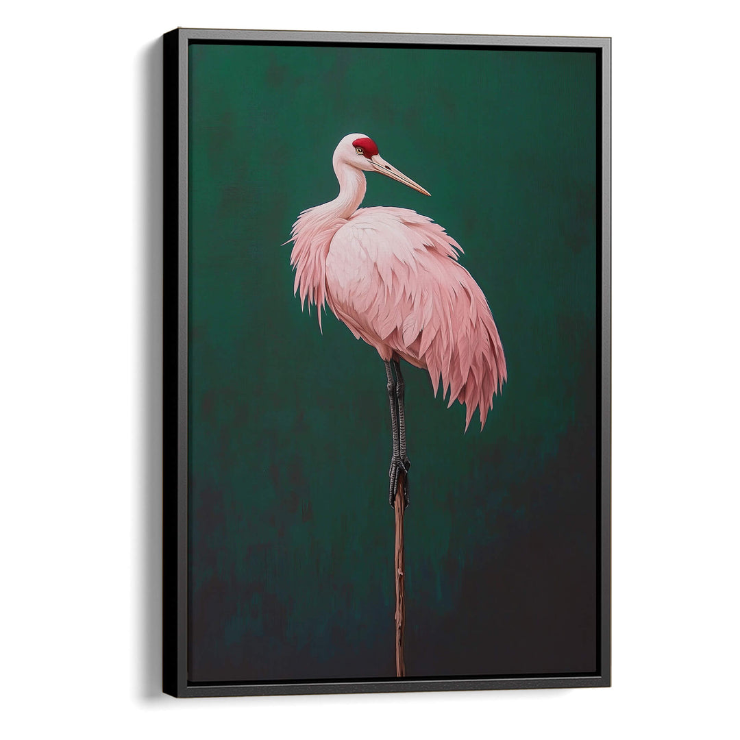 Pink Crane on Green Print Wall Art Moncasso