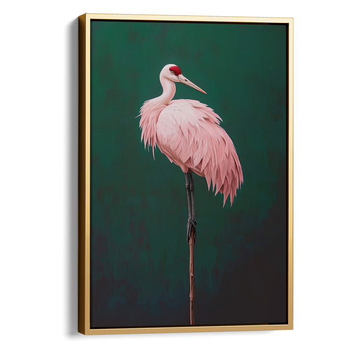Pink Crane on Green Print Wall Art Moncasso
