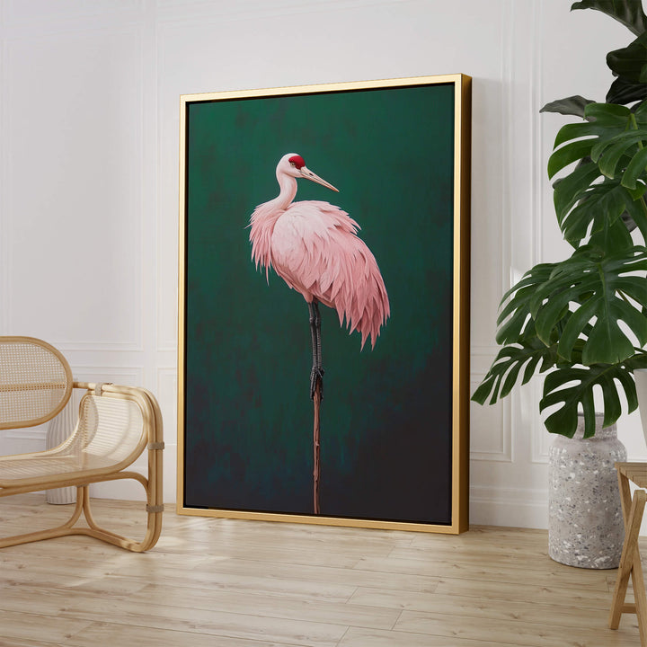 Pink Crane on Green Print Wall Art Moncasso