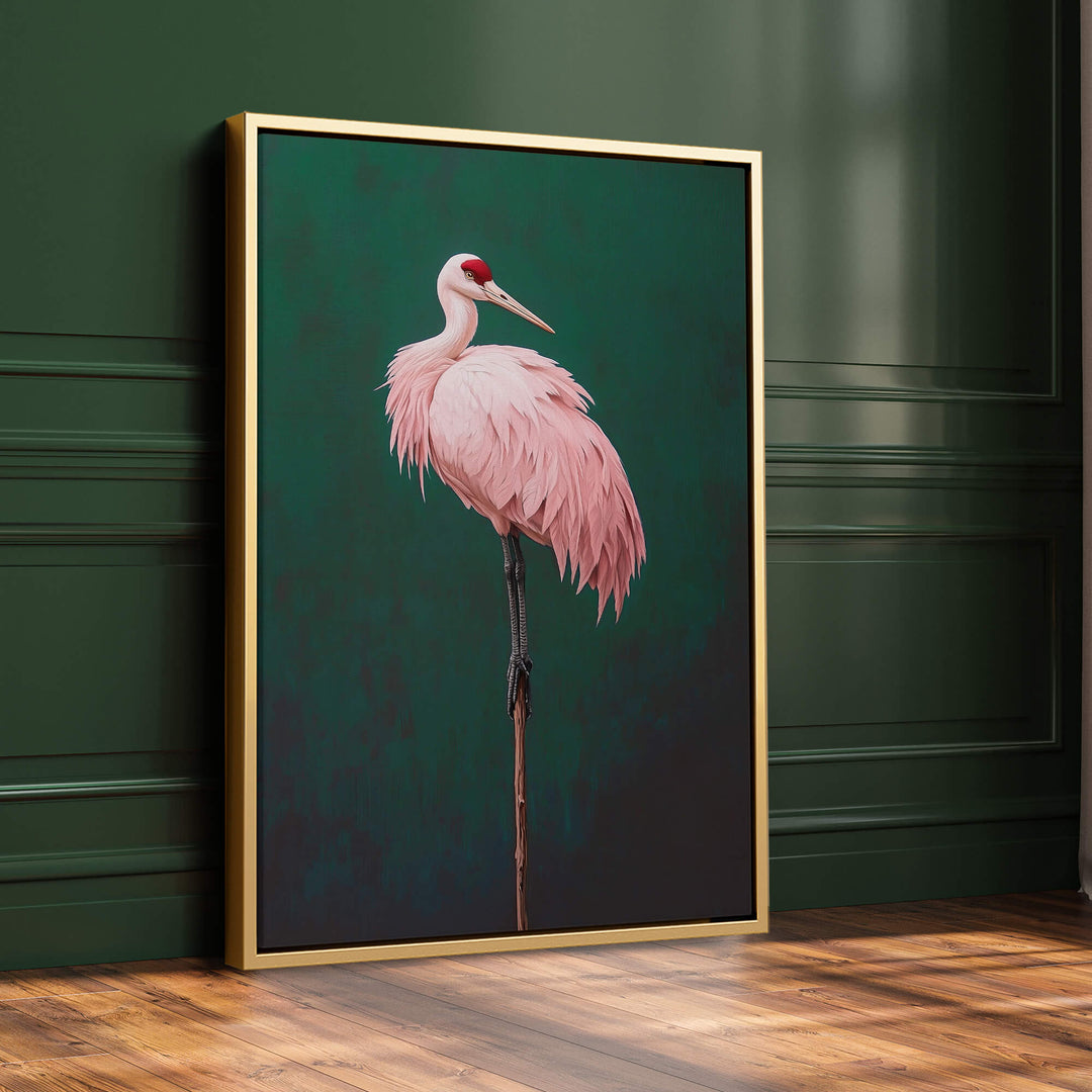 Pink Crane on Green Print Wall Art Moncasso