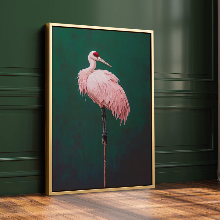 Pink Crane on Green Print Wall Art Moncasso