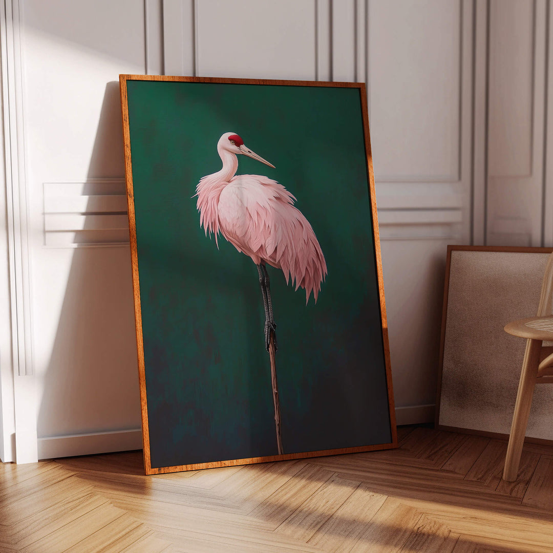 Pink Crane on Green Print Wall Art Moncasso