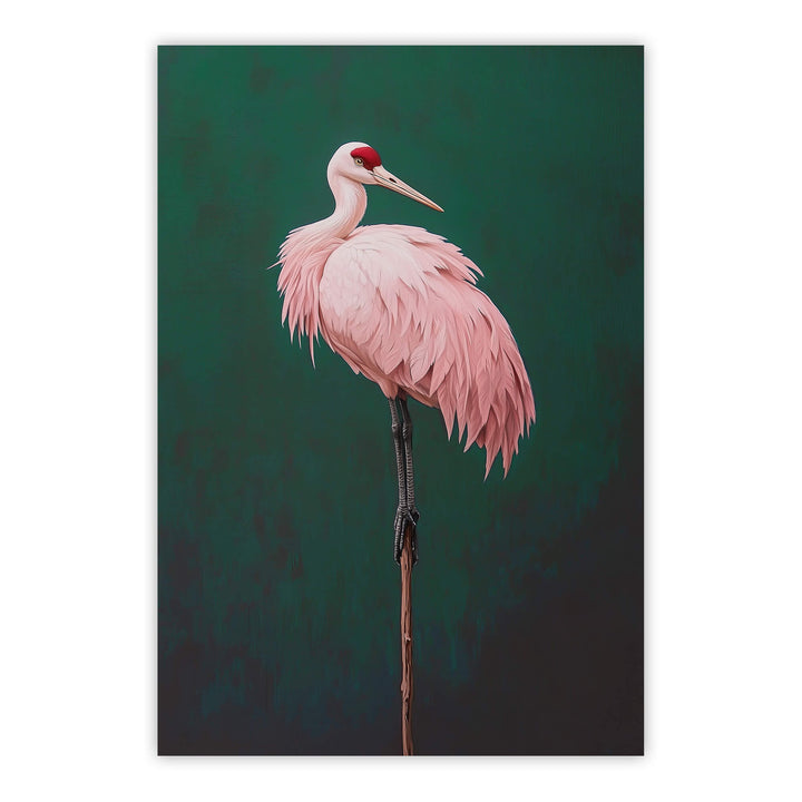 Pink Crane on Green Print Wall Art Moncasso