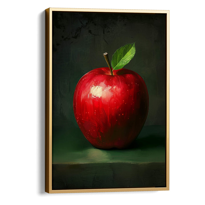Red Apple with Leaf Print Wall Art Moncasso