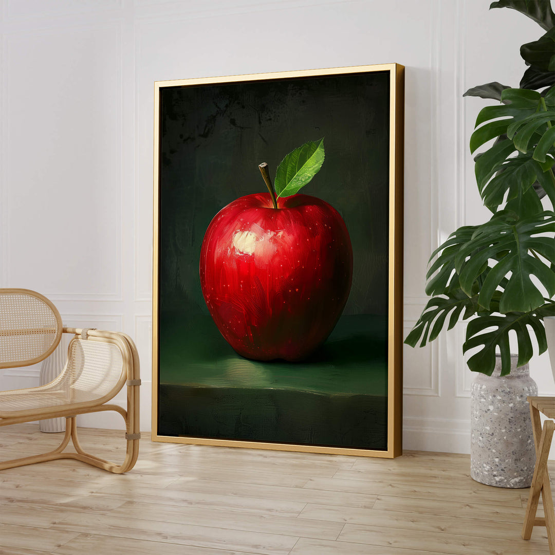 Red Apple with Leaf Print Wall Art Moncasso