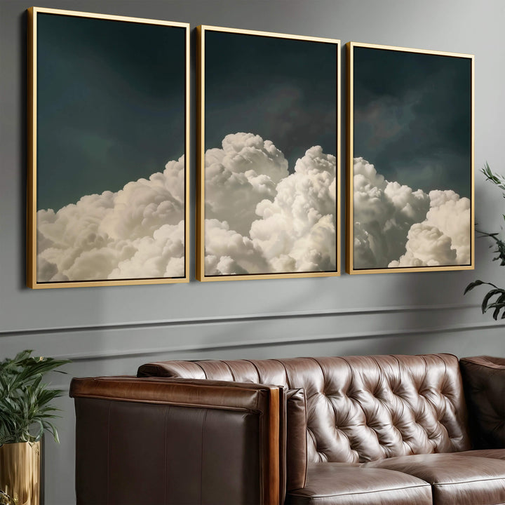 Vintage Billowing Clouds Set of 3 Prints Wall Art Moncasso