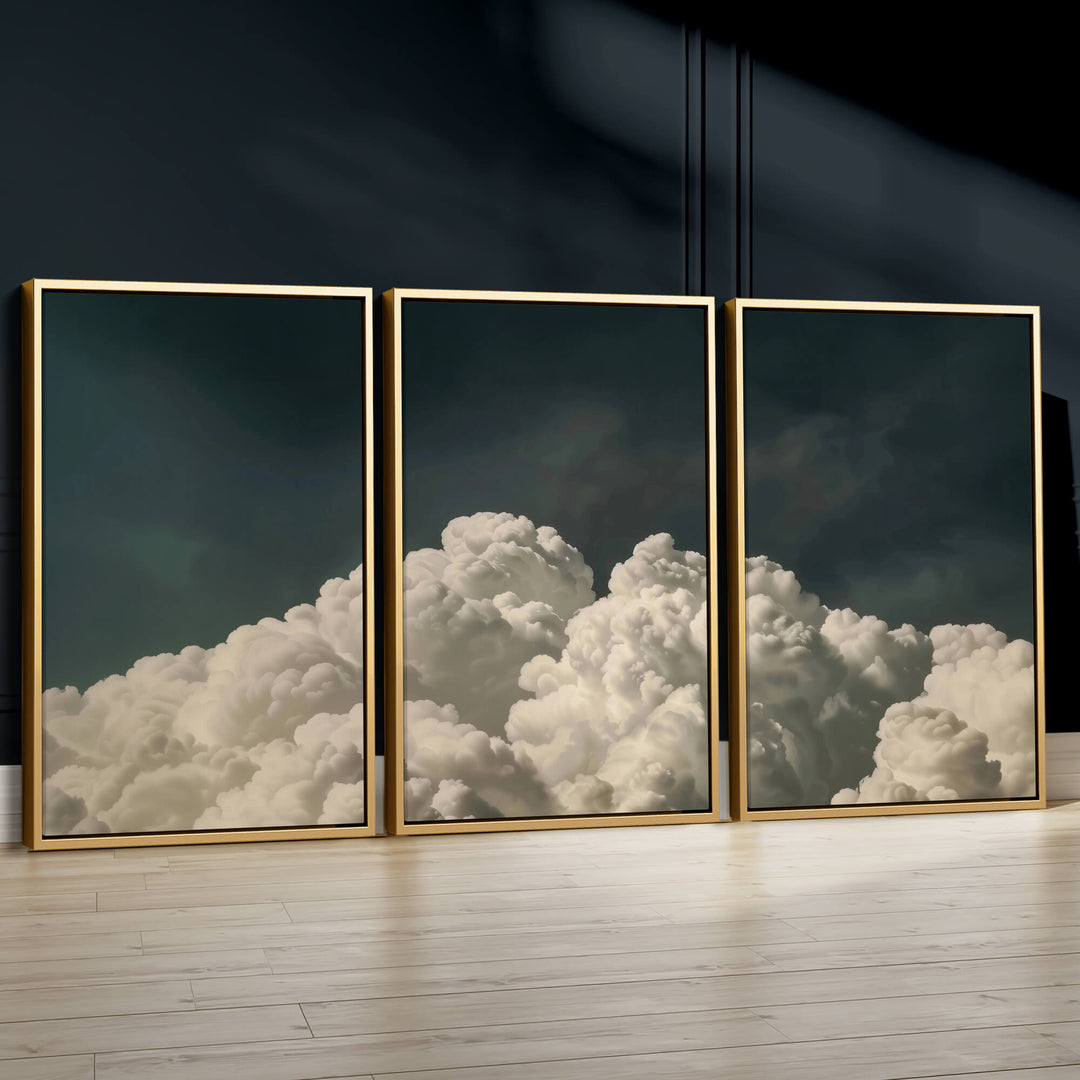 Vintage Billowing Clouds Set of 3 Prints Wall Art Moncasso