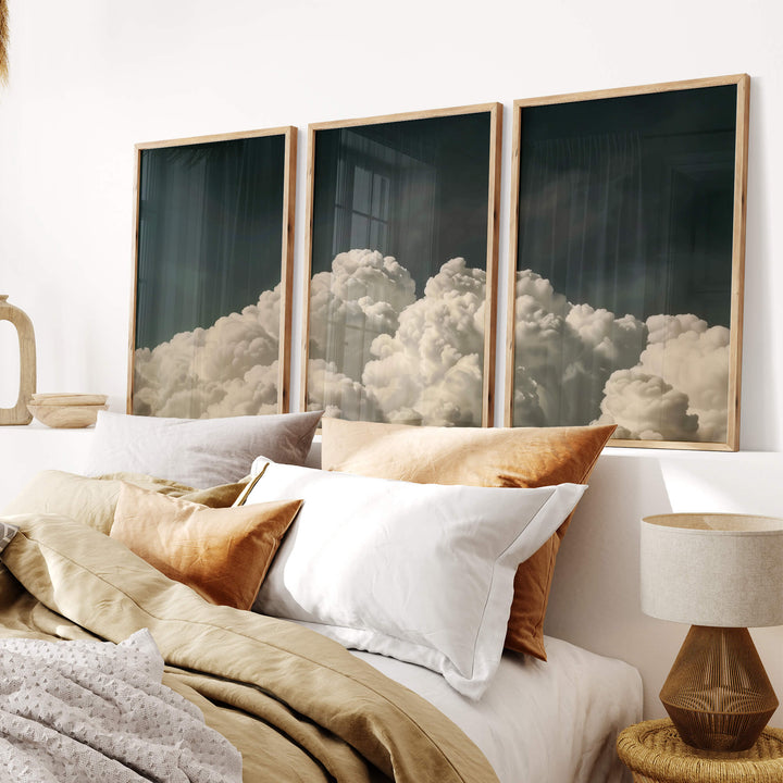 Vintage Billowing Clouds Set of 3 Prints Wall Art Moncasso