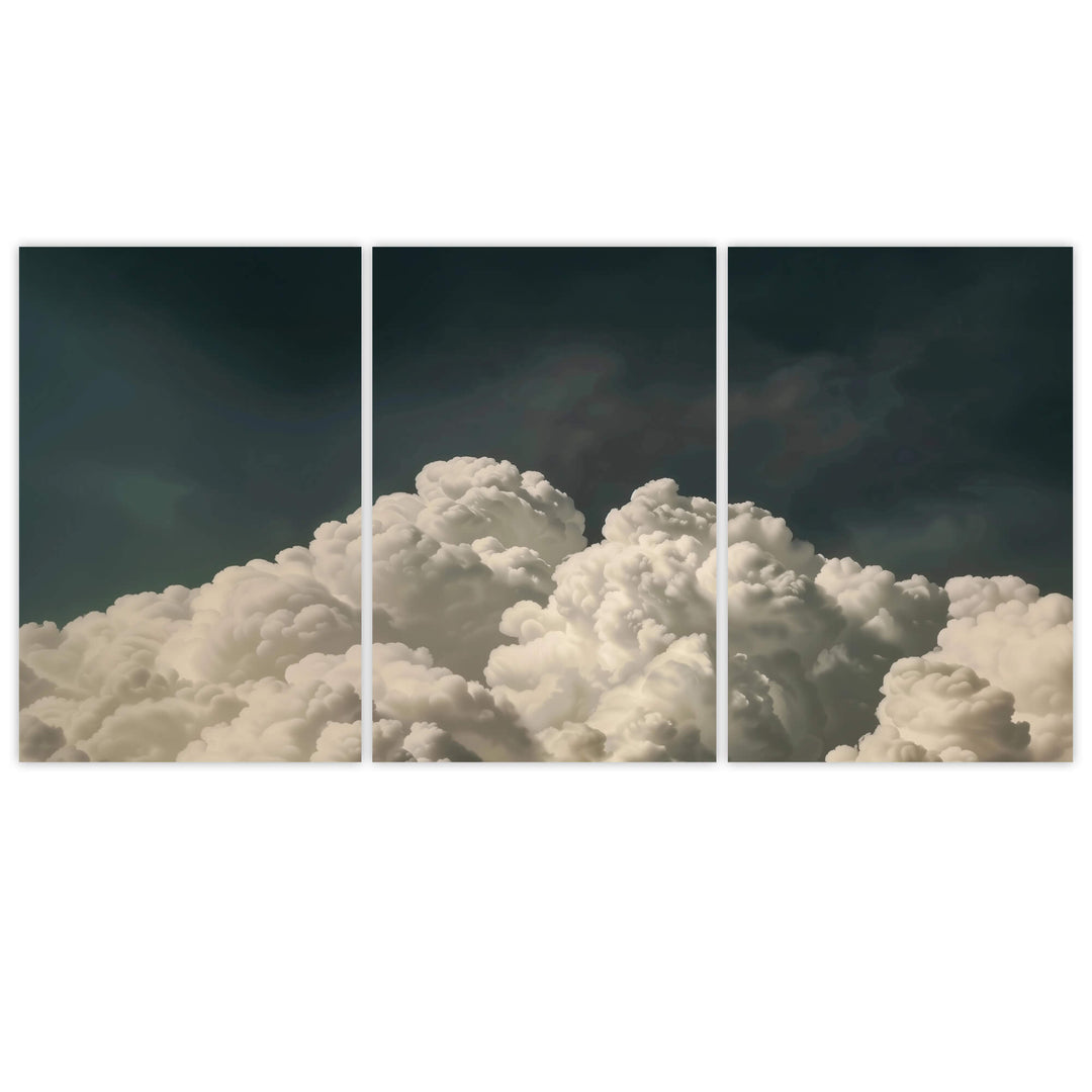 Vintage Billowing Clouds Set of 3 Prints Wall Art Moncasso