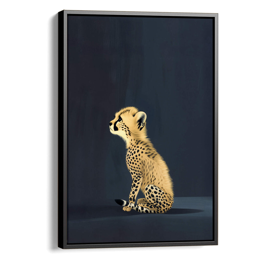 Yellow Cheetah Cub on Blue Print Wall Art Moncasso