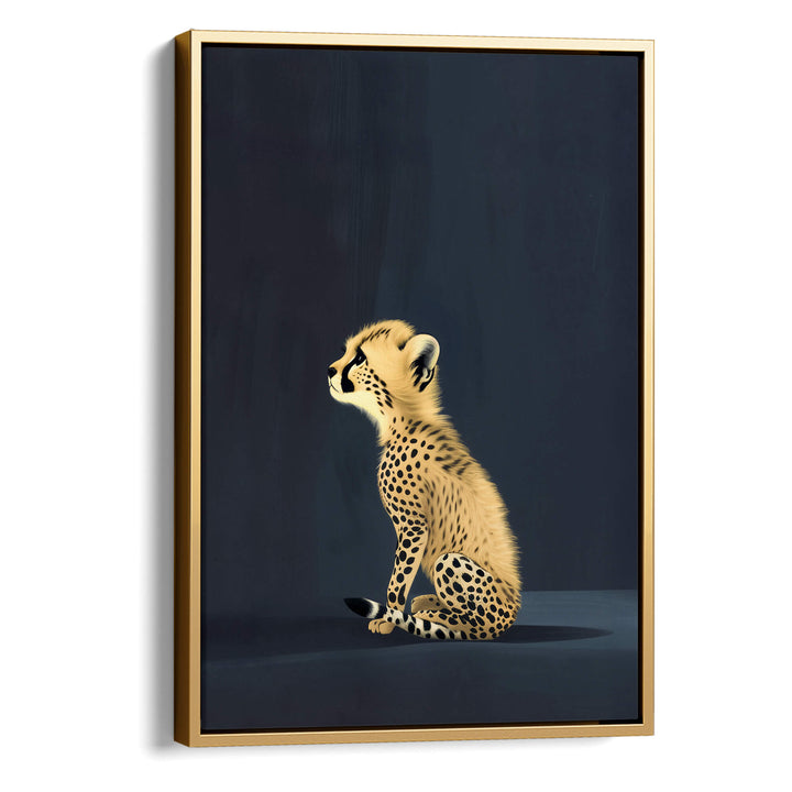 Yellow Cheetah Cub on Blue Print Wall Art Moncasso