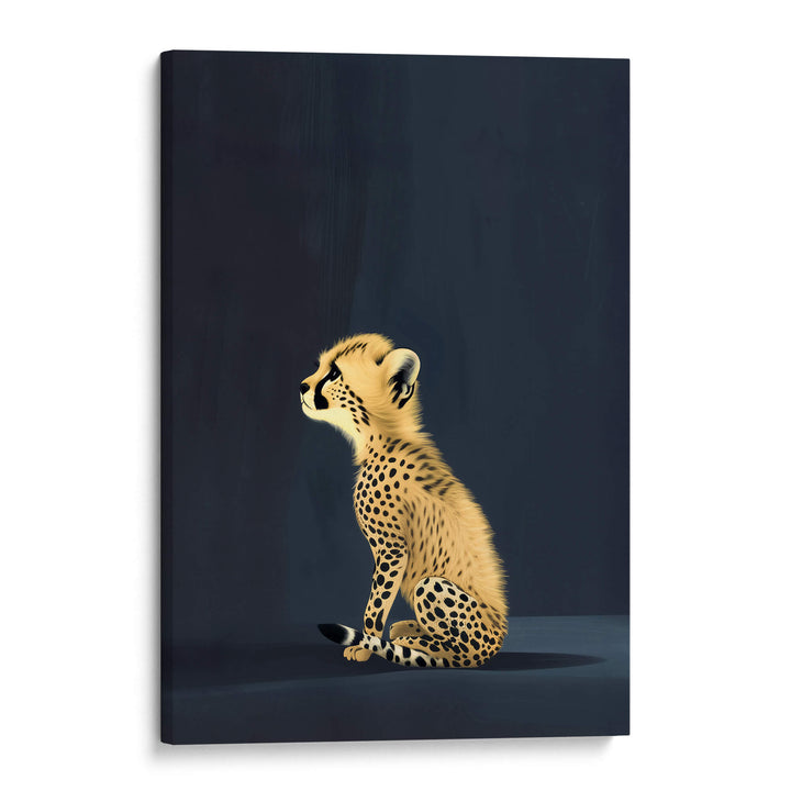 Yellow Cheetah Cub on Blue Print Wall Art Moncasso