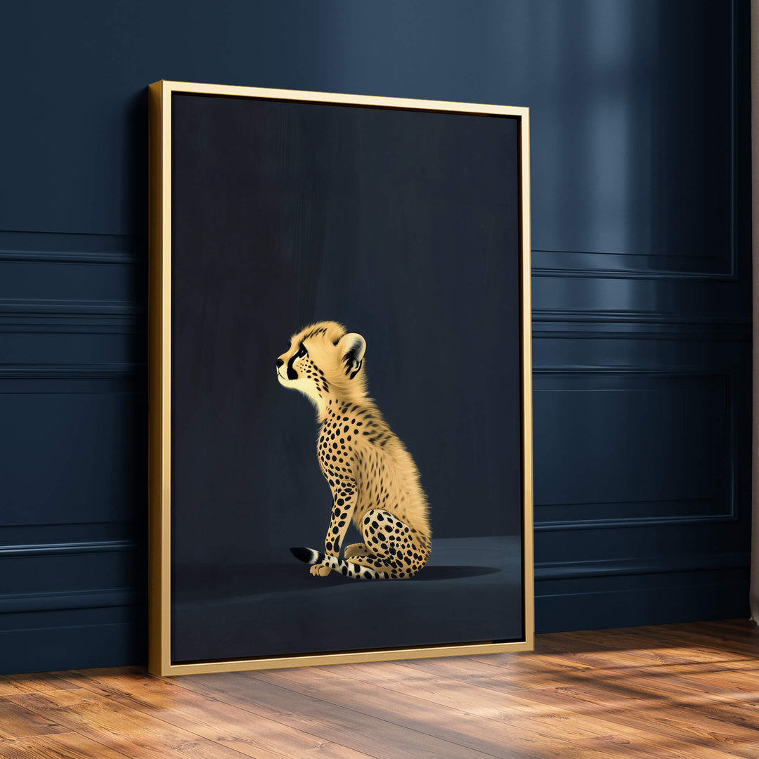 Yellow Cheetah Cub on Blue Print Wall Art Moncasso