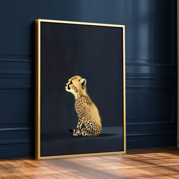 Yellow Cheetah Cub on Blue Print Wall Art Moncasso