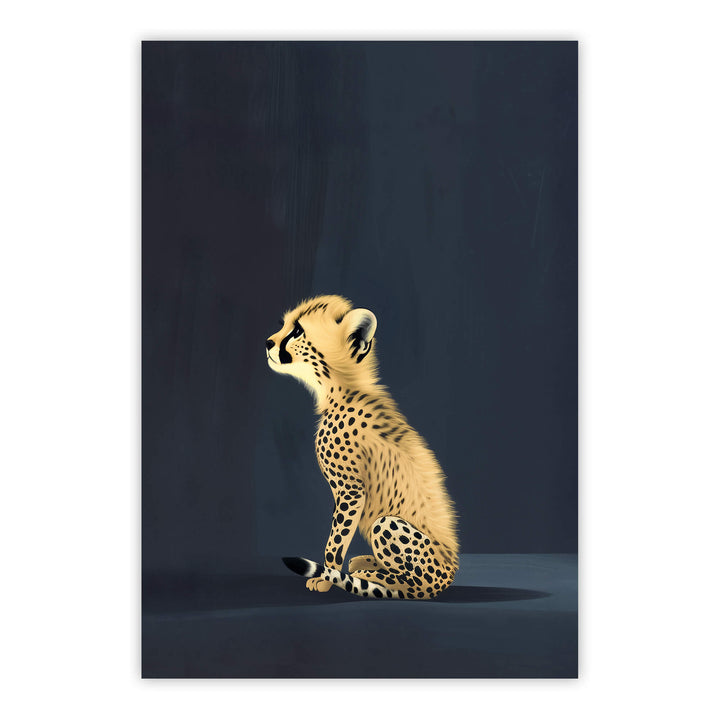 Yellow Cheetah Cub on Blue Print Wall Art Moncasso