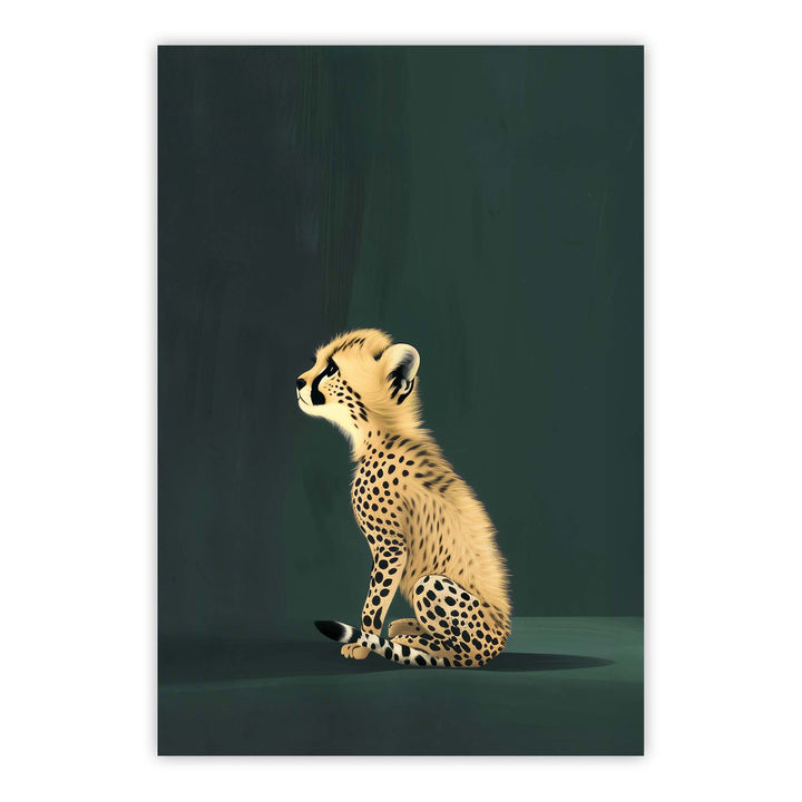 Yellow Cheetah Cub on Green Print Wall Art Moncasso