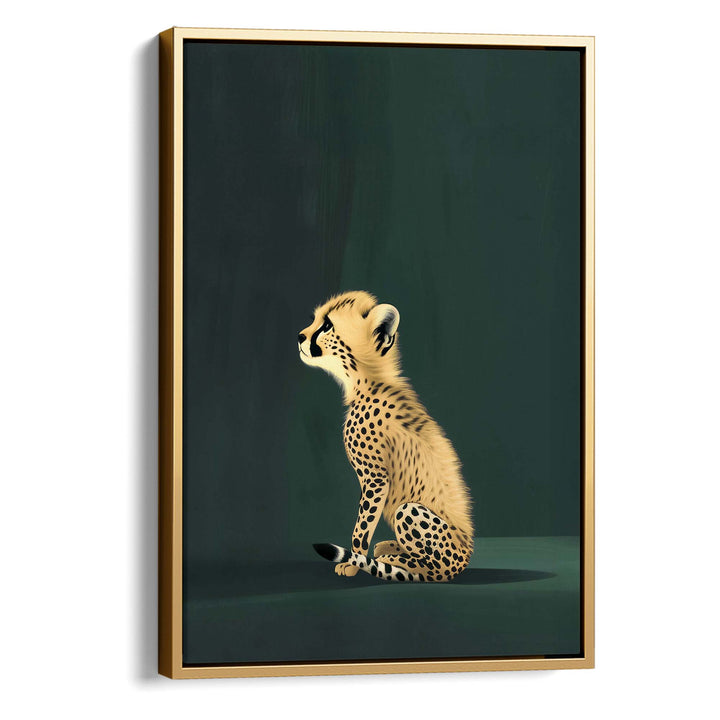 Yellow Cheetah Cub on Green Print Wall Art Moncasso