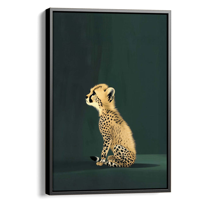 Yellow Cheetah Cub on Green Print Wall Art Moncasso