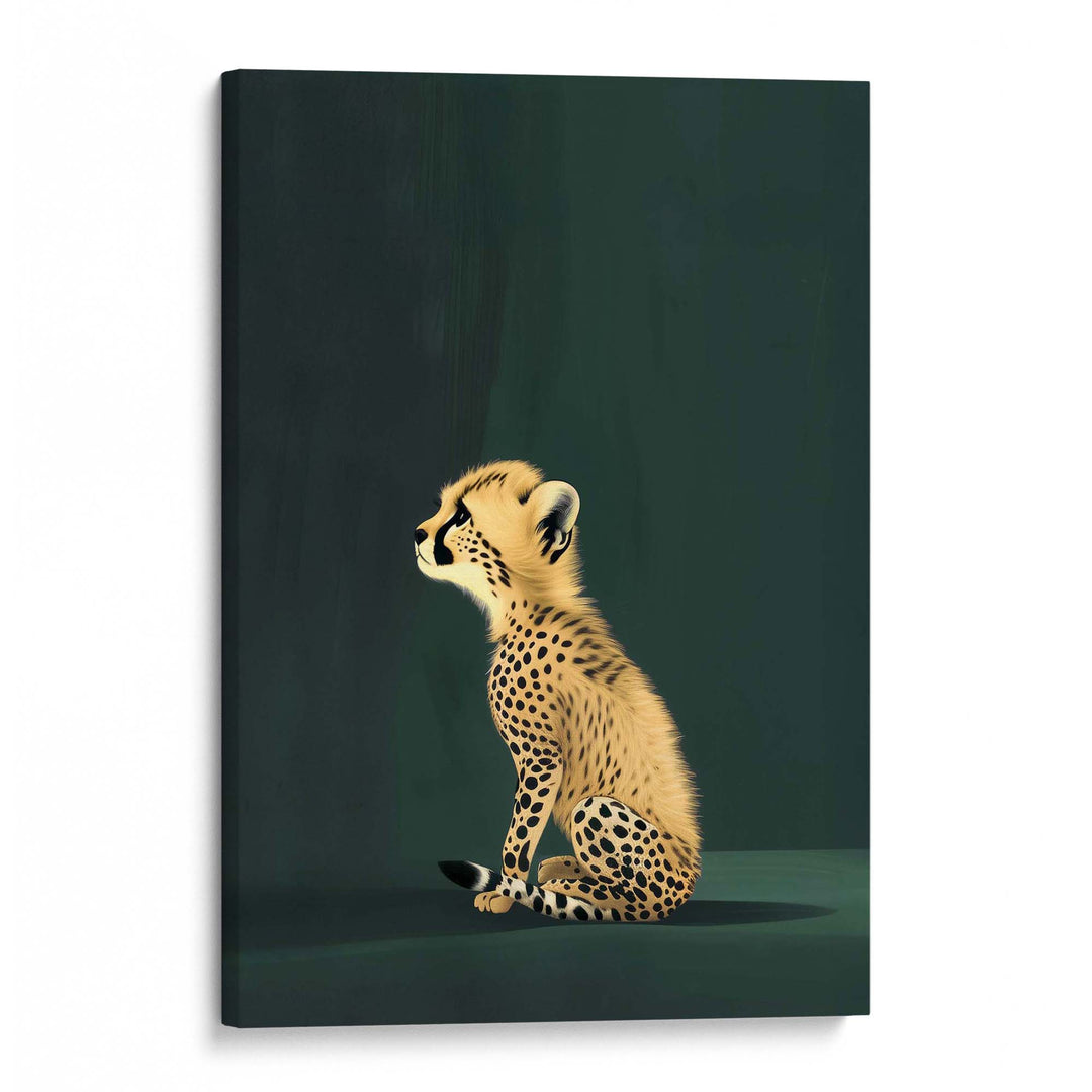 Yellow Cheetah Cub on Green Print Wall Art Moncasso