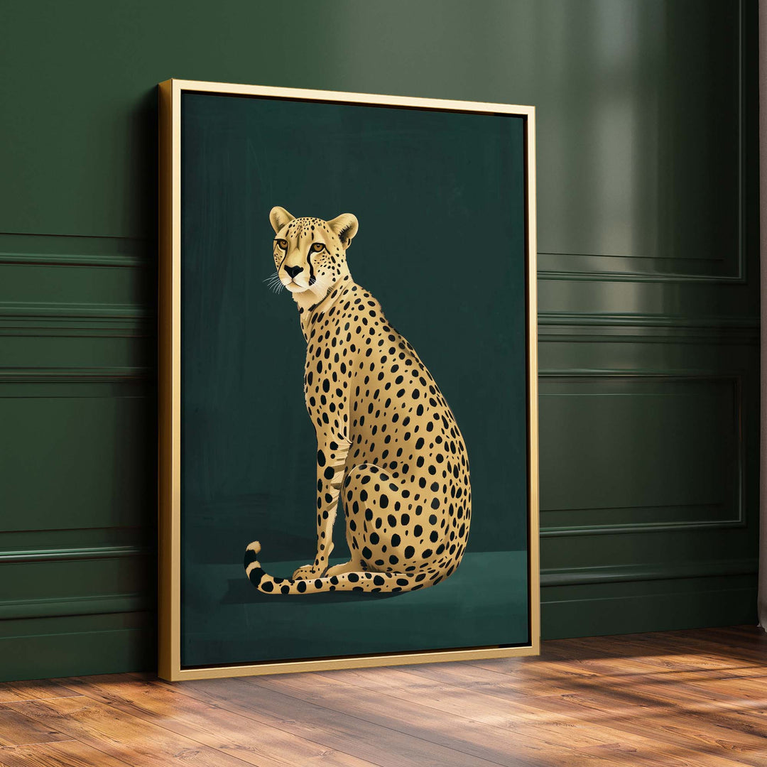 Yellow Cheetah on Green No2 Print Wall Art Moncasso