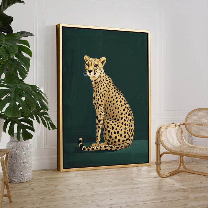 Yellow Cheetah on Green No2 Print Wall Art Moncasso