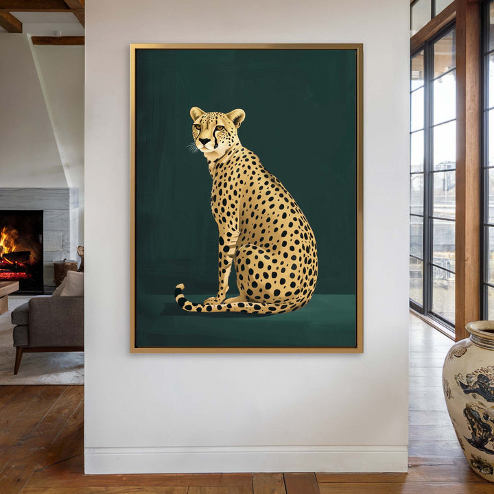 Yellow Cheetah on Green No2 Print Wall Art Moncasso