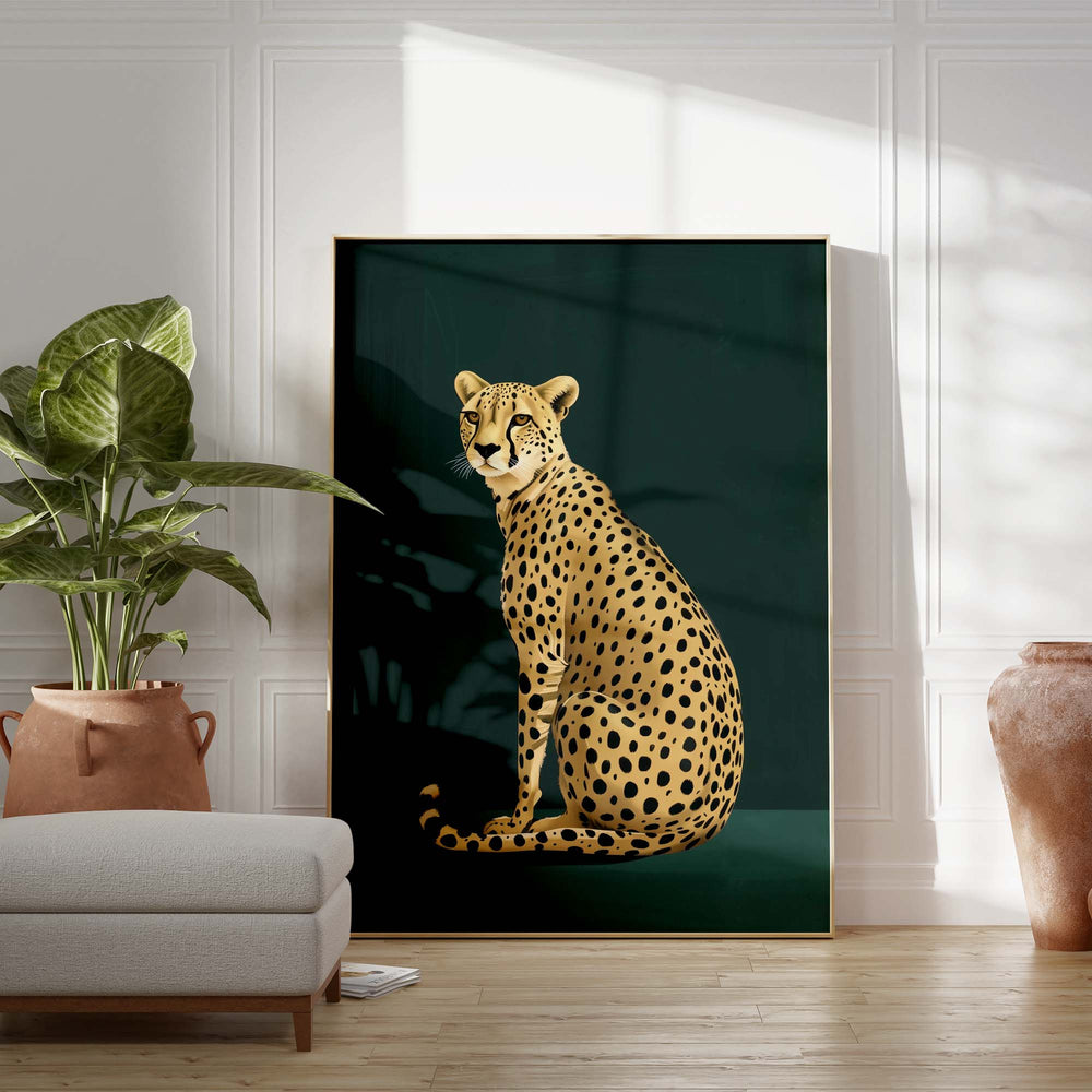 Yellow Cheetah on Green No2 Print Wall Art Moncasso