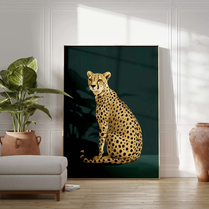 Yellow Cheetah on Green No2 Print Wall Art Moncasso