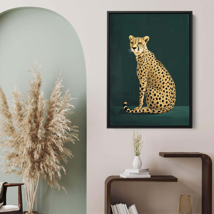 Yellow Cheetah on Green No2 Print Wall Art Moncasso
