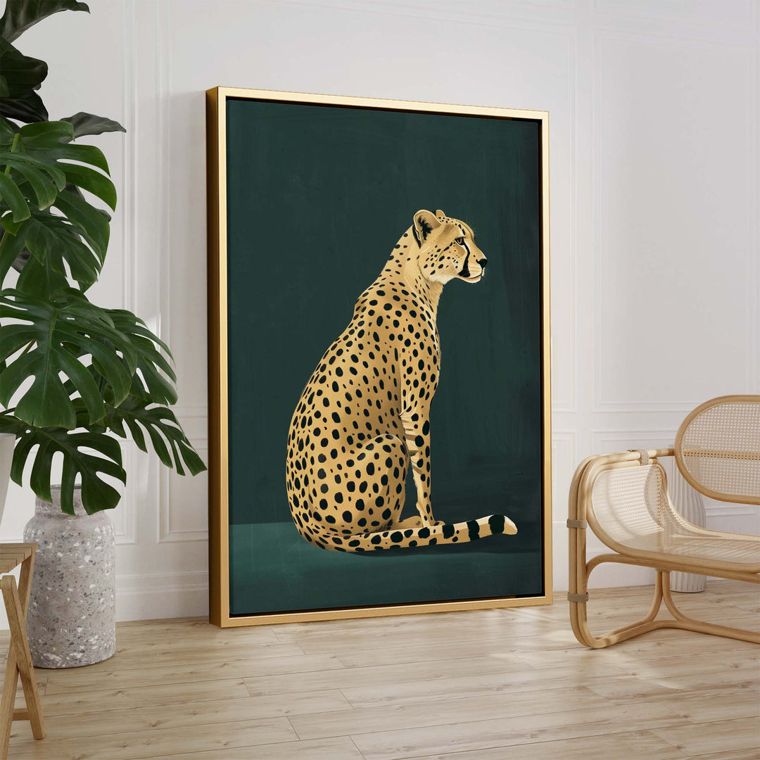 Yellow Cheetah on Green Print Wall Art Moncasso
