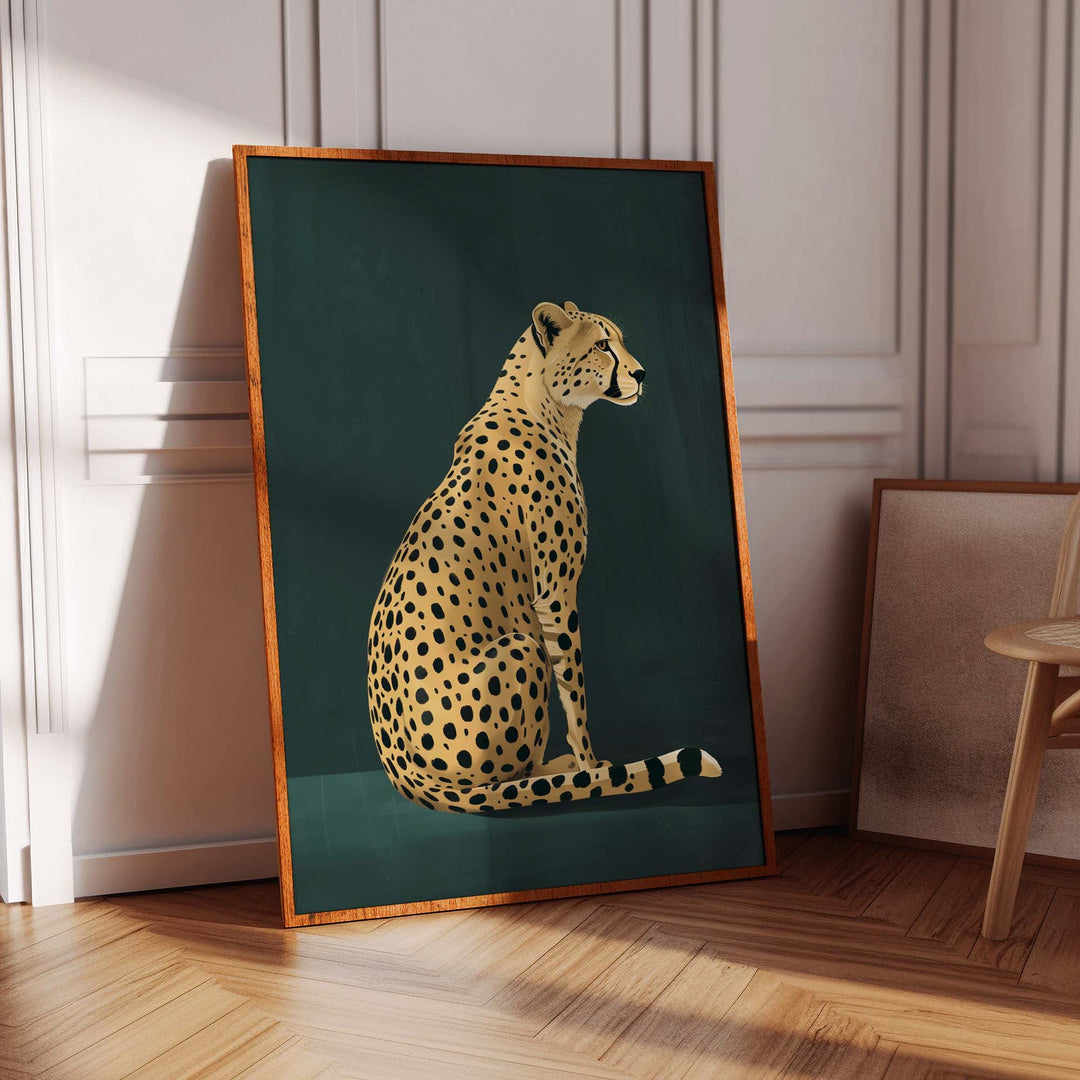 Yellow Cheetah on Green Print Wall Art Moncasso