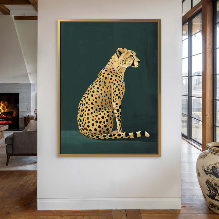 Yellow Cheetah on Green Print Wall Art Moncasso