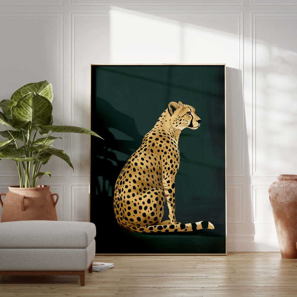 Yellow Cheetah on Green Print Wall Art Moncasso