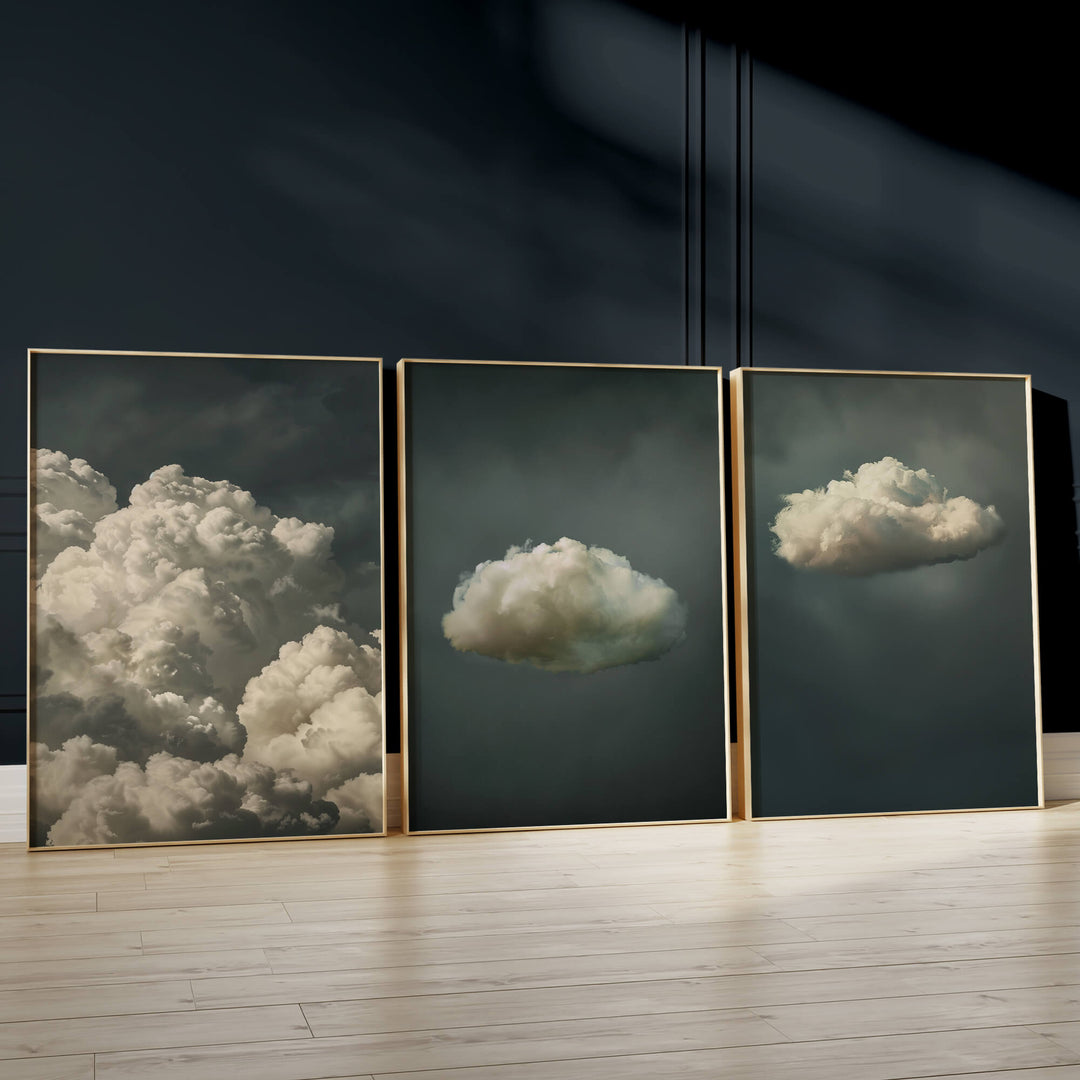 Vintage Clouds Set of 3 Prints Wall Art Moncasso