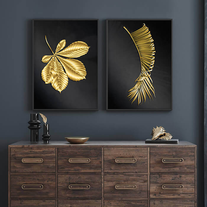 Botanical Gold Set of 3 Prints Wall Art Moncasso