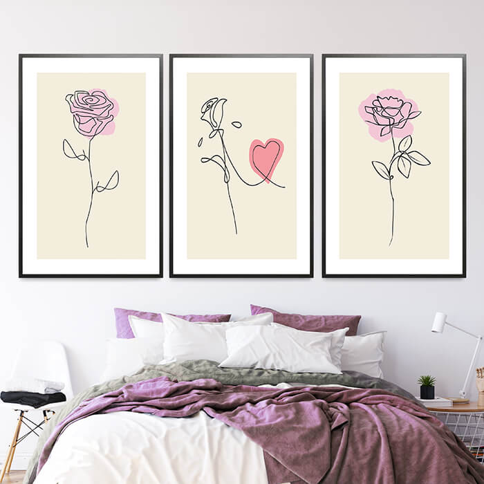 Rose Amore Set of 3 Prints Wall Art Moncasso