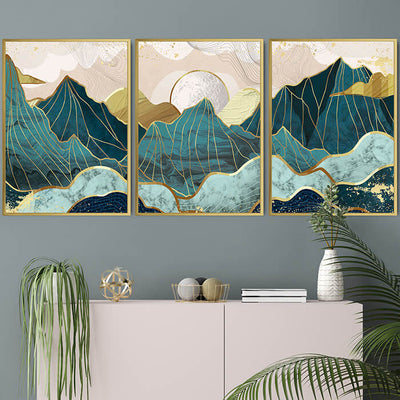 Teal Mountains Prints Wall Art Moncasso