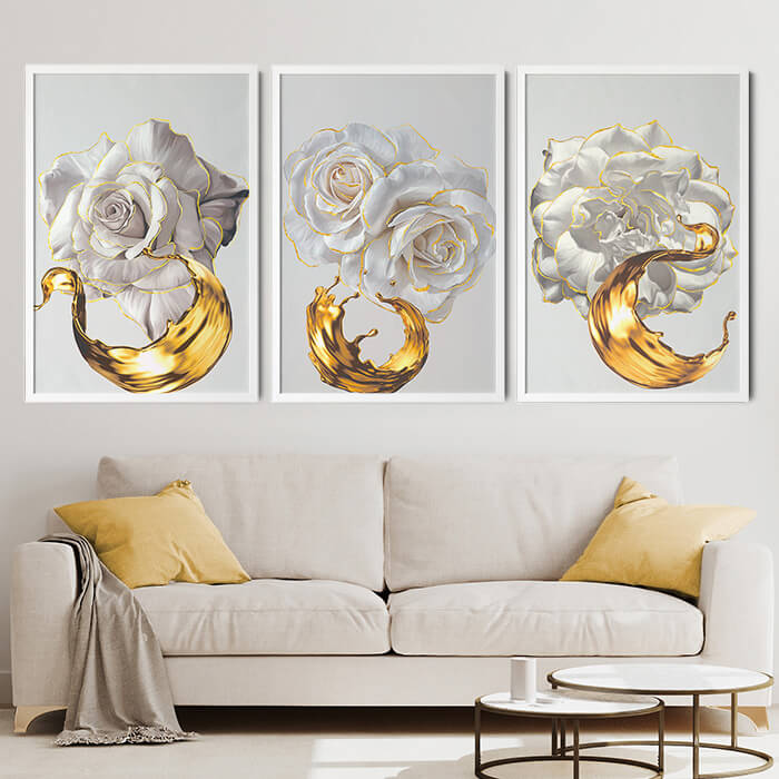 Snow Rose Set of 3 Prints Wall Art Moncasso